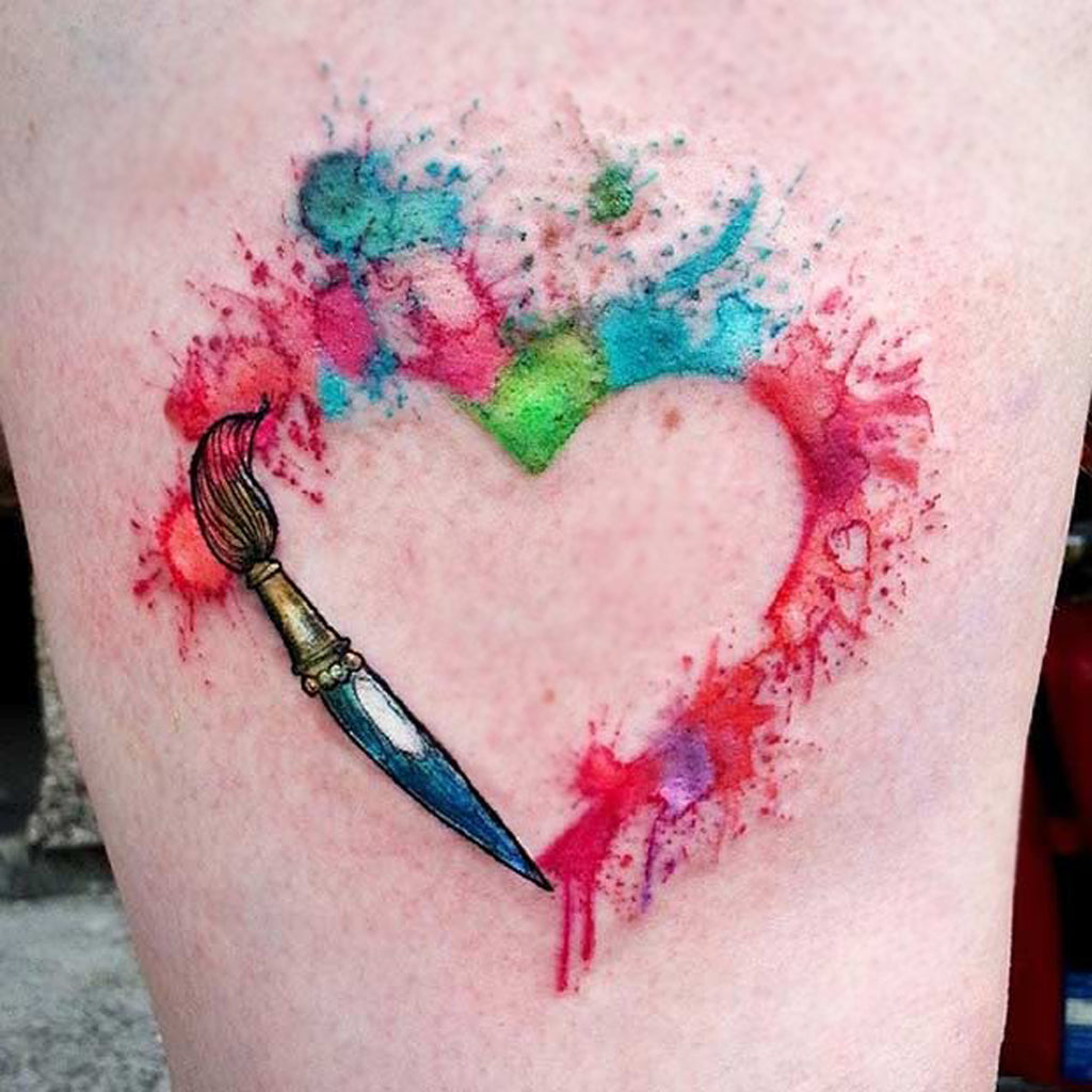 Heart Rainbow Watercolor Tattoo - MyBodiArt.com