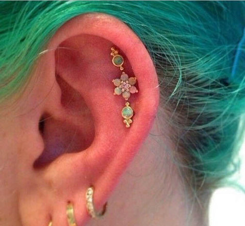 Opal Flower Triple Cartilage Piercing Jewelry Ideas at MyBodiArt