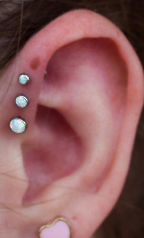 White Opal Triple Forward Helix Earring at MyBodiArt