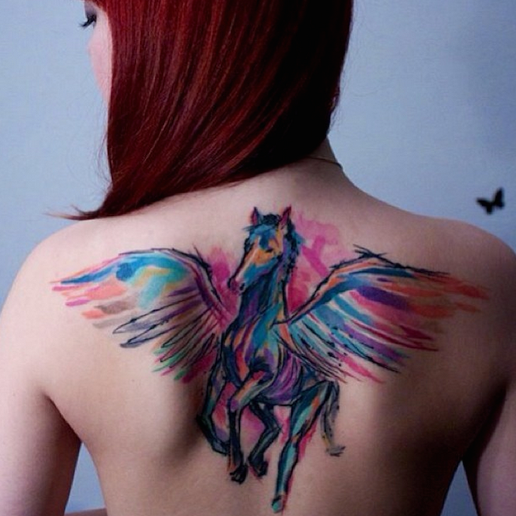 Pegasus Cool Watercolor Tattoos - MyBodiArt.com #tattoo #watercolortattoo #pegasus