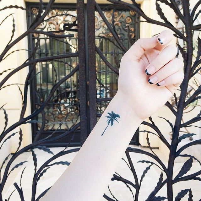 Simple Palm Tree Wrist Tattoo Ideas for Women - Minimalistic Small Tiny Tats at MyBodiArt.com