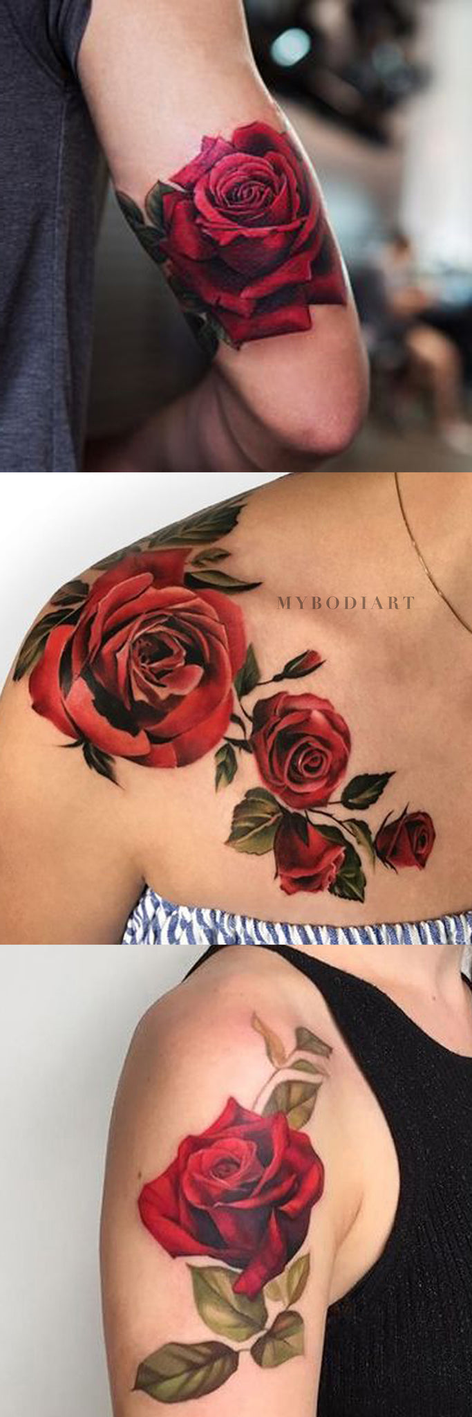Watercolor Red Rose Tattoo Ideas for Women Cute Floral Flower Shoulder Forearm Arm Sleeve Tattoos -  ideas del tatuaje floral de la rosa del rojo de la acuarela para las mujeres - www.MyBodiArt.com 