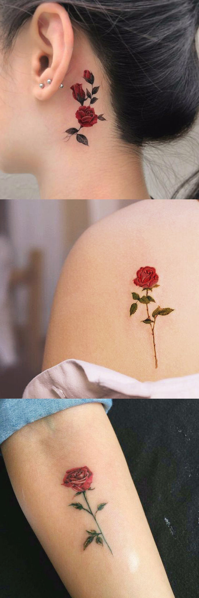 Cute Small Red Rose Shoulder Forearm Ear Tattoo Ideas for Women -  pequeñas ideas de tatuaje rosa roja para las mujeres - www.MyBodiArt.com 