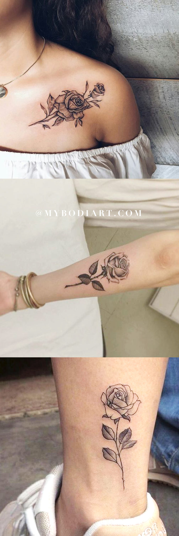 Beautiful Single Rose Tattoo Ideas for Women - Black Shoulder Arm Ankle Floral Flower Tattoos -  ideas únicas del tatuaje del tobillo del muslo de la costilla de la rosa negra para las mujeres - www.MyBodiArt.com