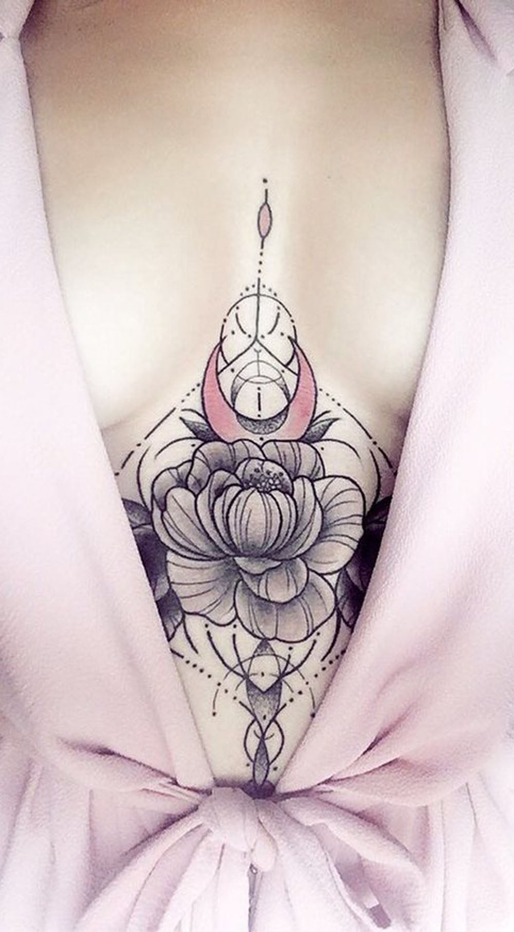 Unique Sternum Black Rose Underboob Mandala Tattoo Ideas for Women - ideas de tatuaje de esternón rosa para mujeres -  www.MyBodiArt.com