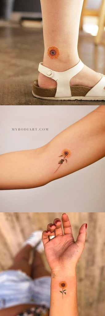 Small Cute Watercolor Sunflower Tattoo Ideas for Women - Vintage Traditional Floral Flower Ankle Bicep Wrist Tattoos  ideas lindas del tatuaje del girasol para las mujeres - www.MyBodiArt.com   