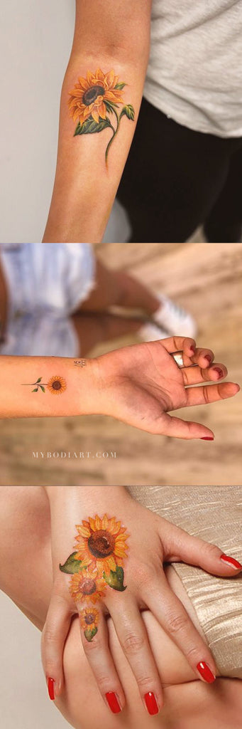 Beautiful Vintage Sunflower Tattoo Ideas for Women Cute Watercolor Coloful Forearm Wrist Hand Tattoos  ideas lindas del tatuaje del girasol para las mujeres - www.MyBodiArt.com  