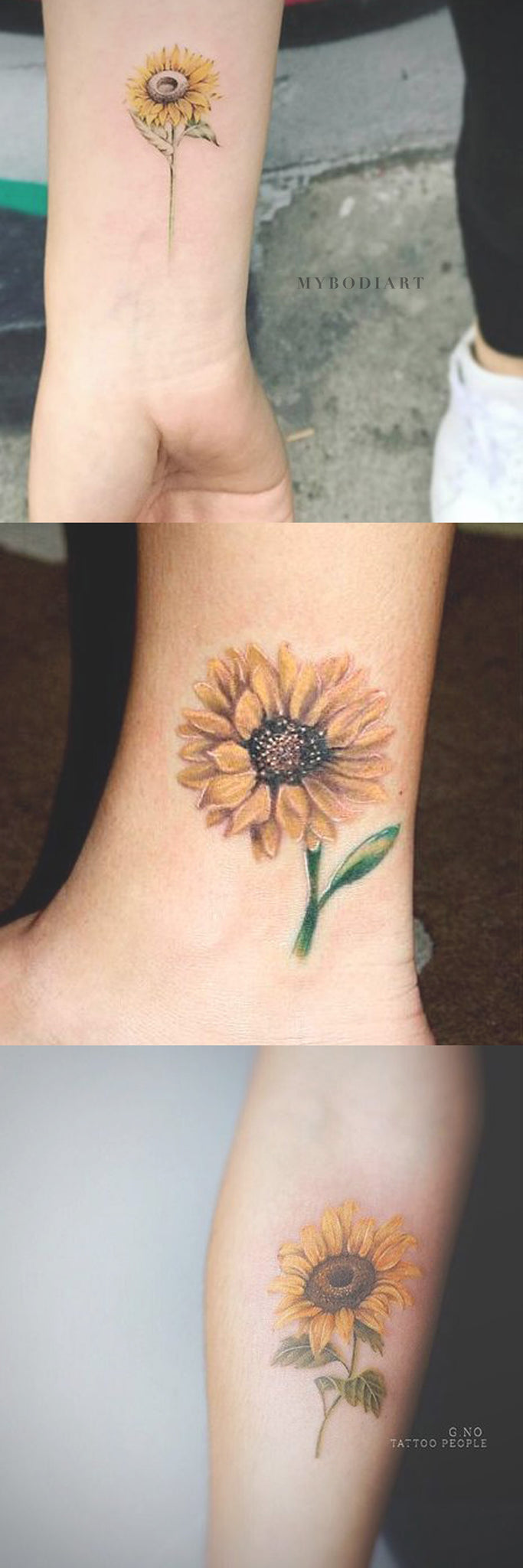 Cute Realistic Watercolor Sunflower Tattoo Ideas for Women Floral Flower Forearm Wrist Ankle Tattoos -  ideas lindas del tatuaje del girasol para las mujeres - www.MyBodiArt.com 