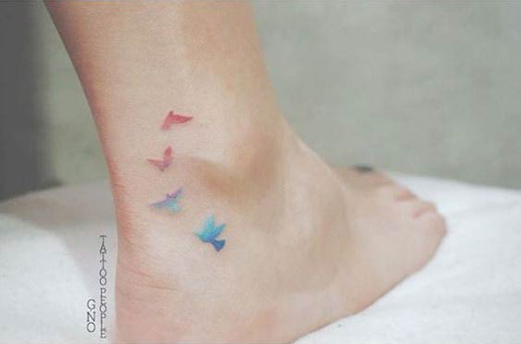Watercolor Sparrow Watercolor Ankle Tattoo - MyBodiArt.com