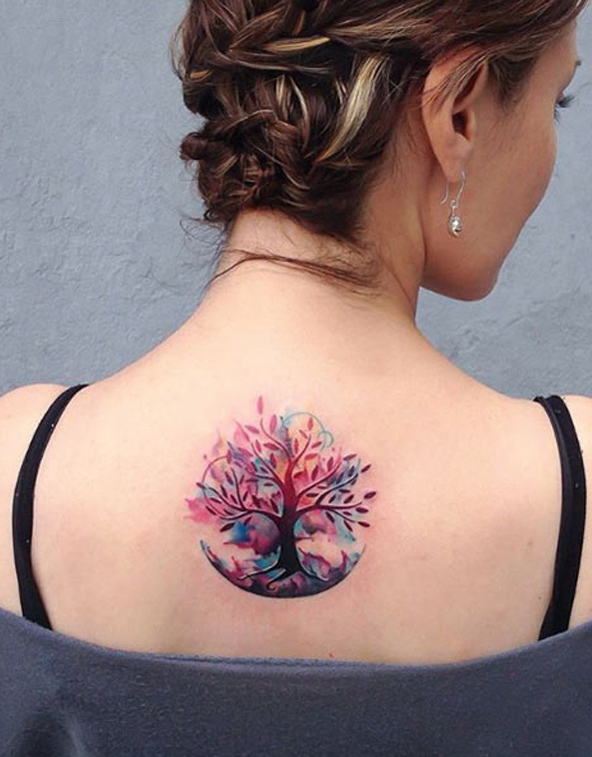 Unique and Cool Tree of Life - Family Tree - Watercolor Back Tattoo Ideas for Women at MyBodiArt.com 