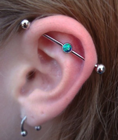 Opal Industrial Barbell Piercing Jewelry at MyBodiArt