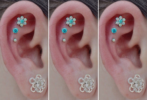 Opal Flower Cartilage Ear Piercing Studs at MyBodiArt