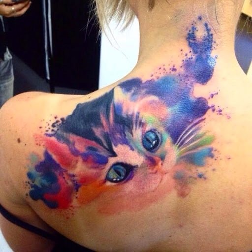 Galaxy Universe Cat Watercolor Tattoo - MyBodiArt.com