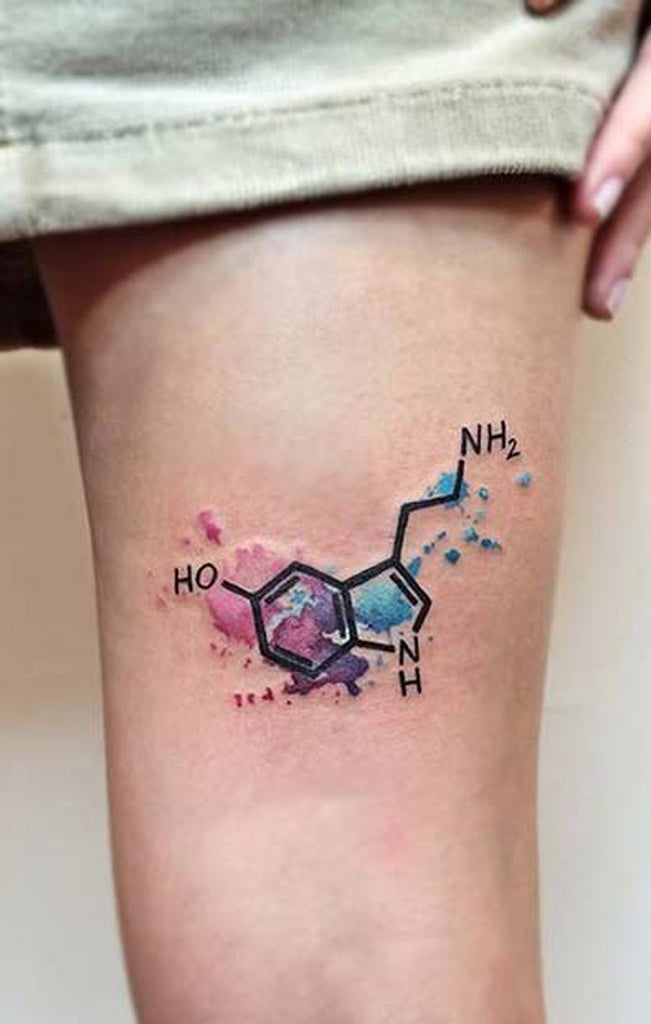 Molecule Dopamine Happy Chemical Medical Cool Watercolor Tattoo Ideas - MyBodiArt.com