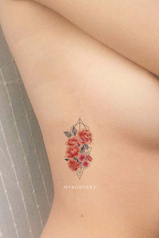 Rose Blossoms Flower Rib Tattoo