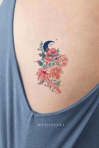 Expressive and Colorful Flower Rib Tattoo