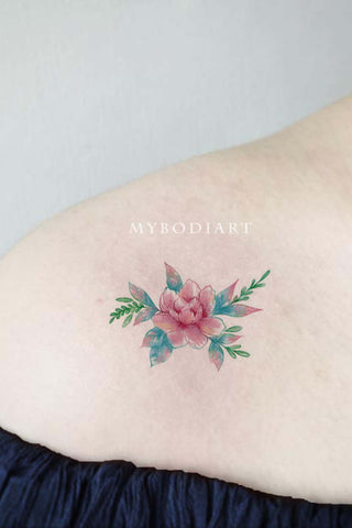 Single Pink Flower Shoulder Tattoo