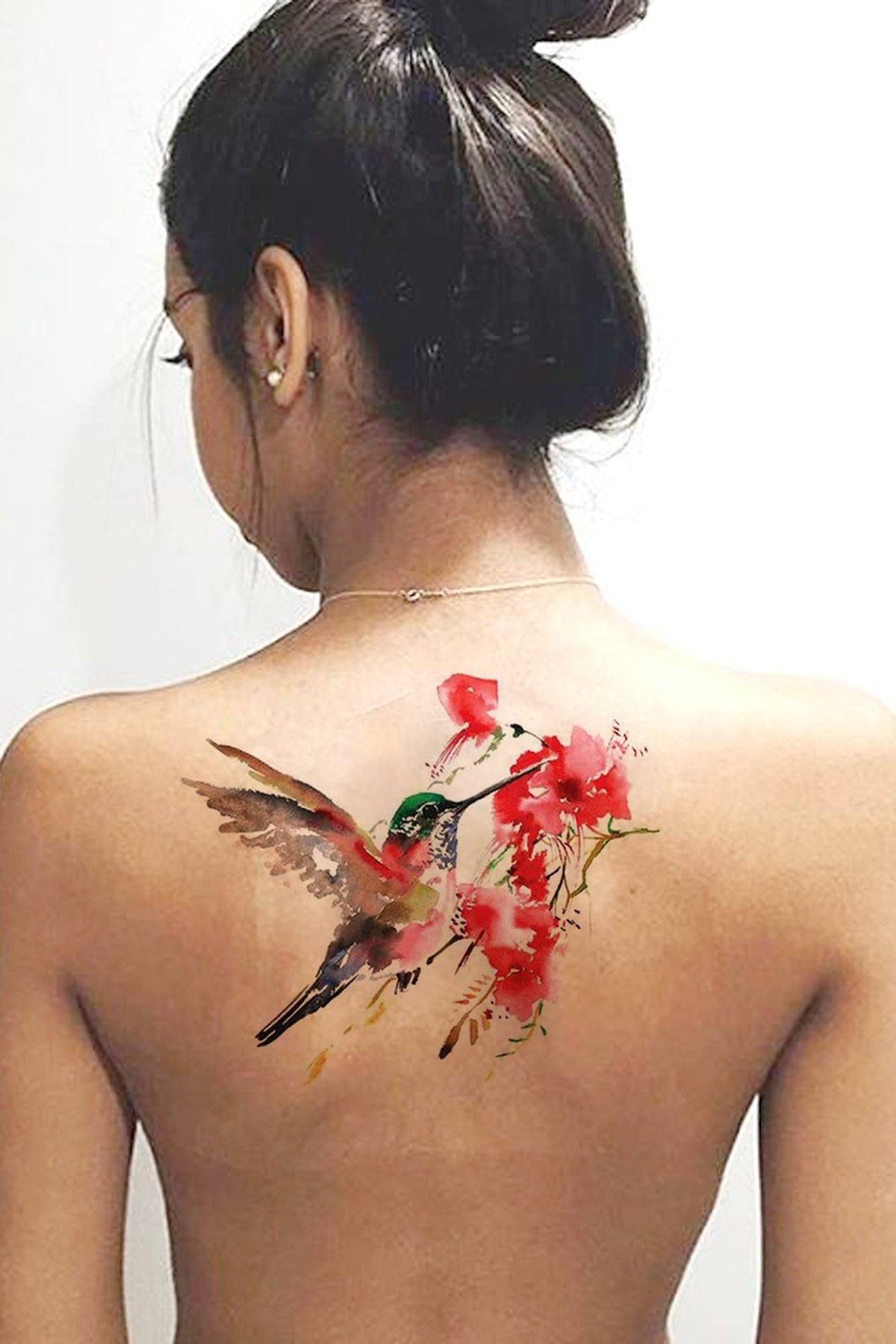 Hummingbird back tattoo