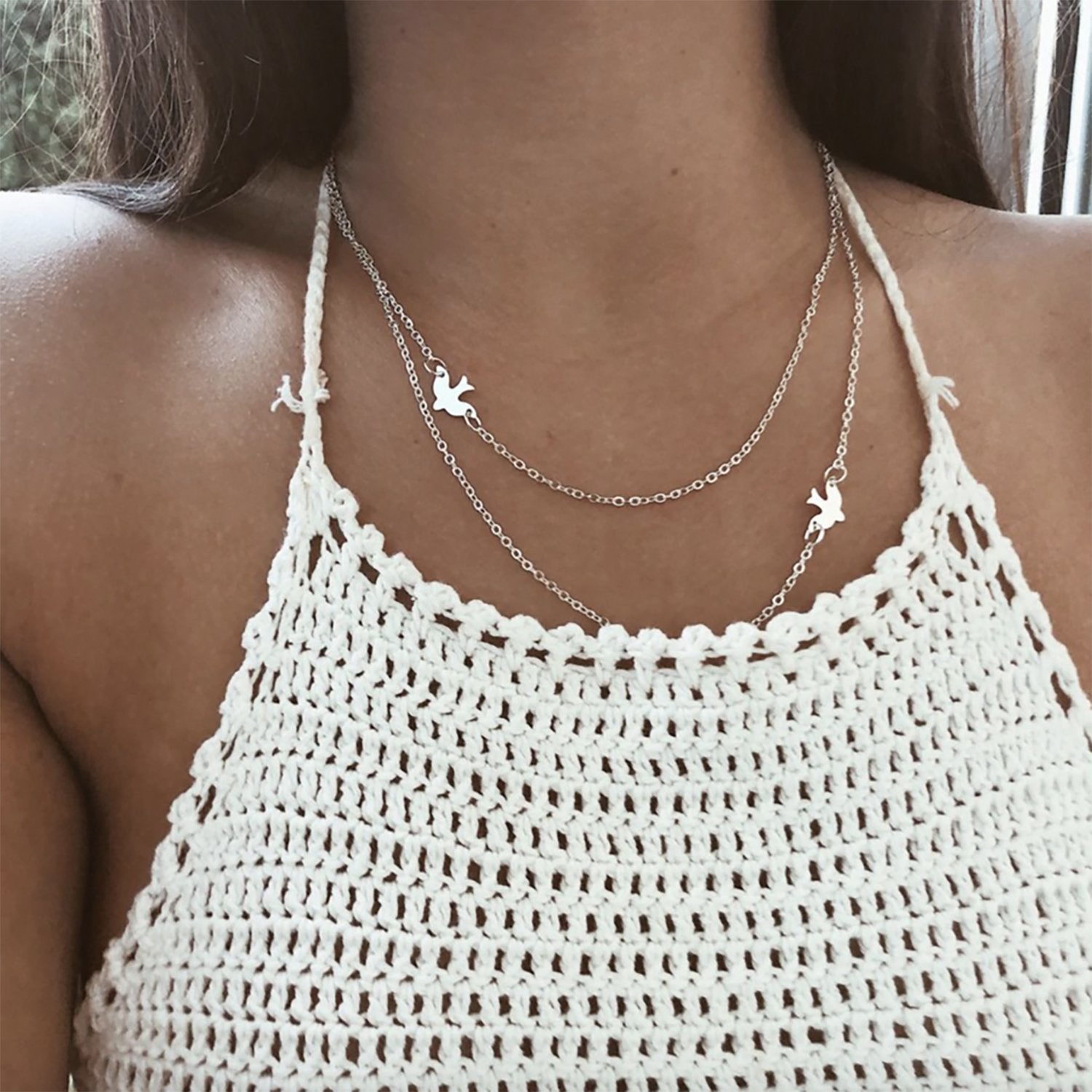 Download Everly Sparrow Bird Floating Layered Necklace In Gold Or Silver Mybodiart