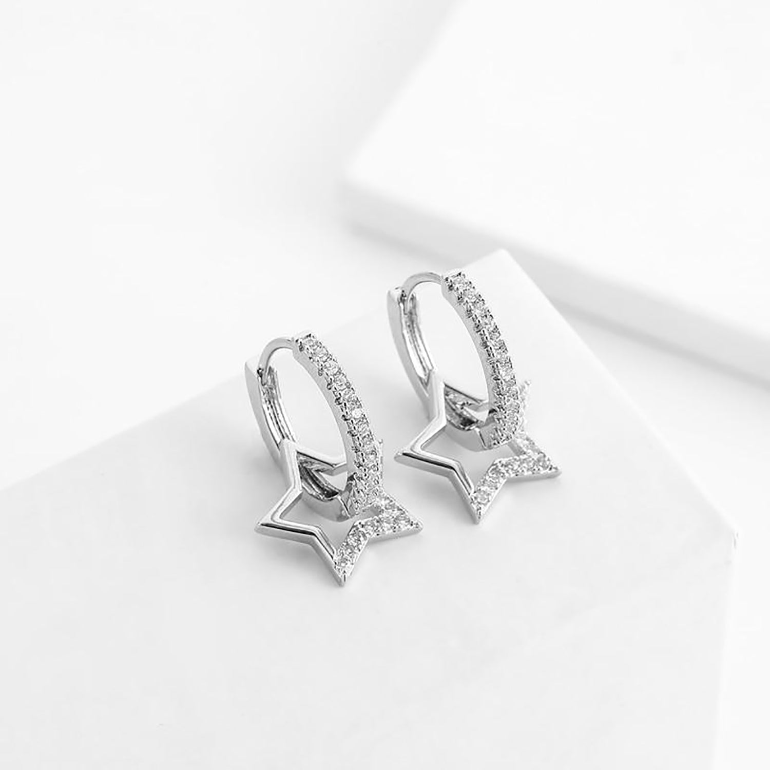 Azalea Unique Crystal Pave Star Hoop Huggie Earrings – MyBodiArt