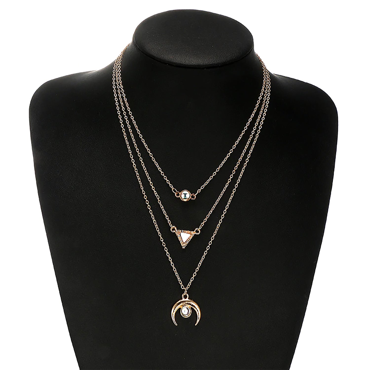 Jessa Boho Opal Moon Triple Layered Choker Necklace in Rose Gold ...