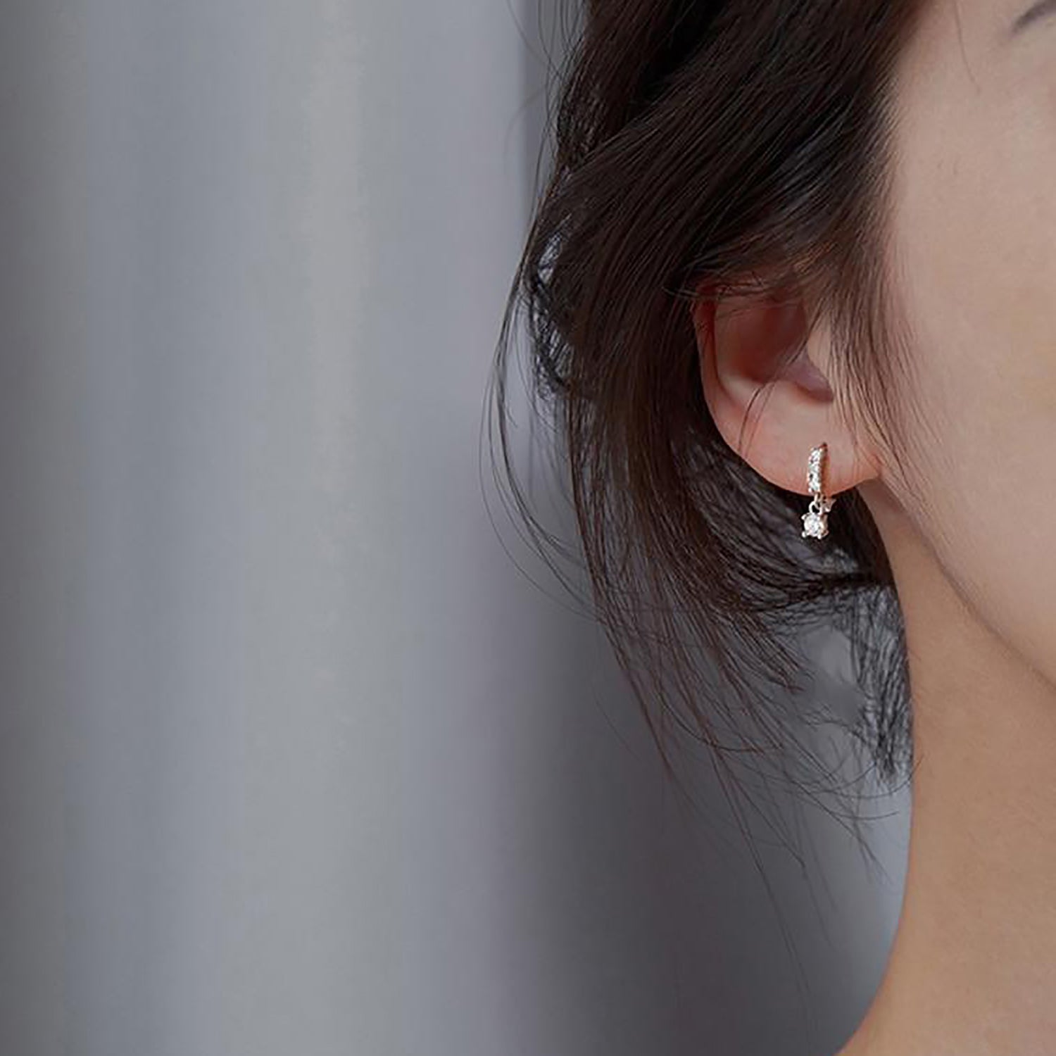 Ariadne Cute Crystal Dangle Silver Huggie Hoop Earrings – MyBodiArt