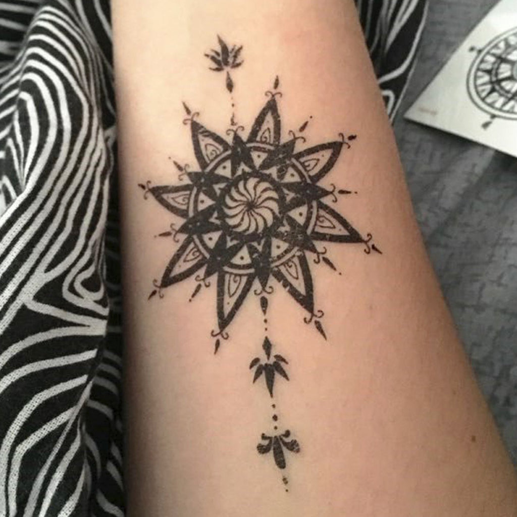 Kanza Geometric Mandala Sun Wrist Temporary Tattoo - MyBodiArt
