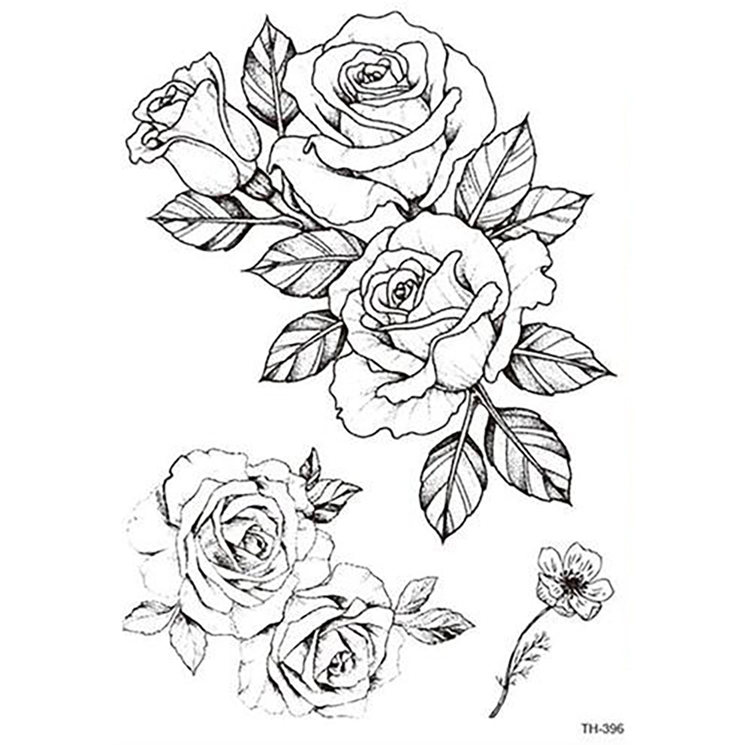 Tina Vintage Floral Flower Rose Outline Linework Temporary Tattoo ...