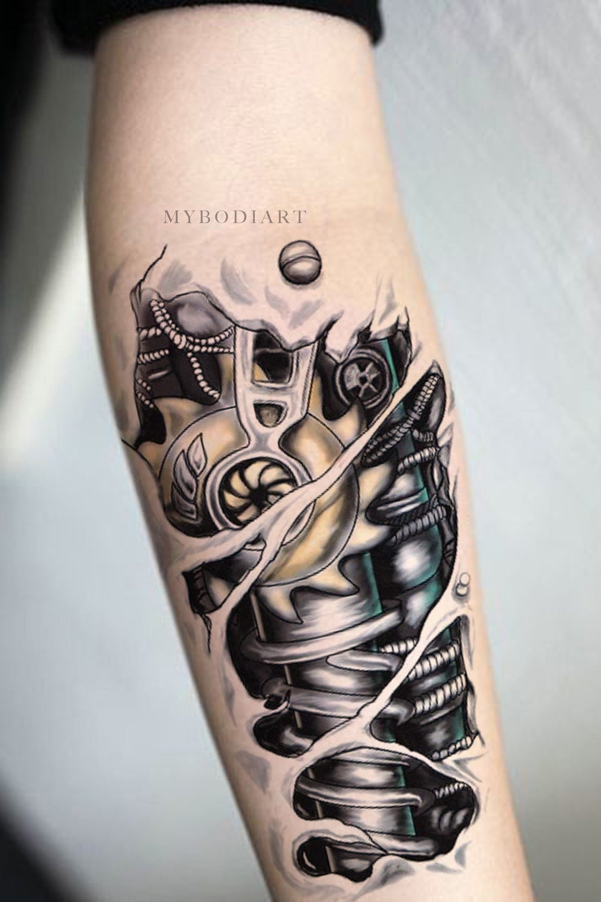 Biomechanical sleeve with blue armor by EL Tattoo an artist based in  Moscow Russia  Biomechanical tattoo Cyborg tattoo Cyberpunk tattoo