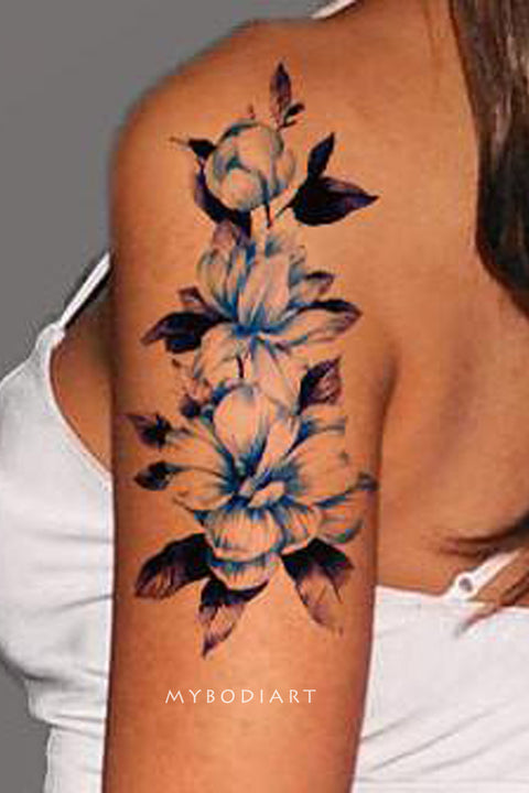 Gabriella Blue Floral Flower Temporary Tattoo Women S