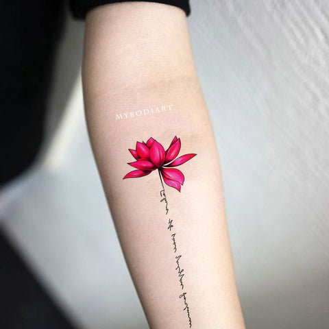 watercolor lotus flower tattoo temporary script floral tattoos quote pink mybodiart