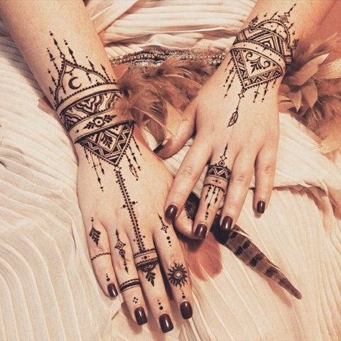 Tribal Boho Ethnic Black Henna Mandala Unalome Hand Tattoo Ideas for ...
