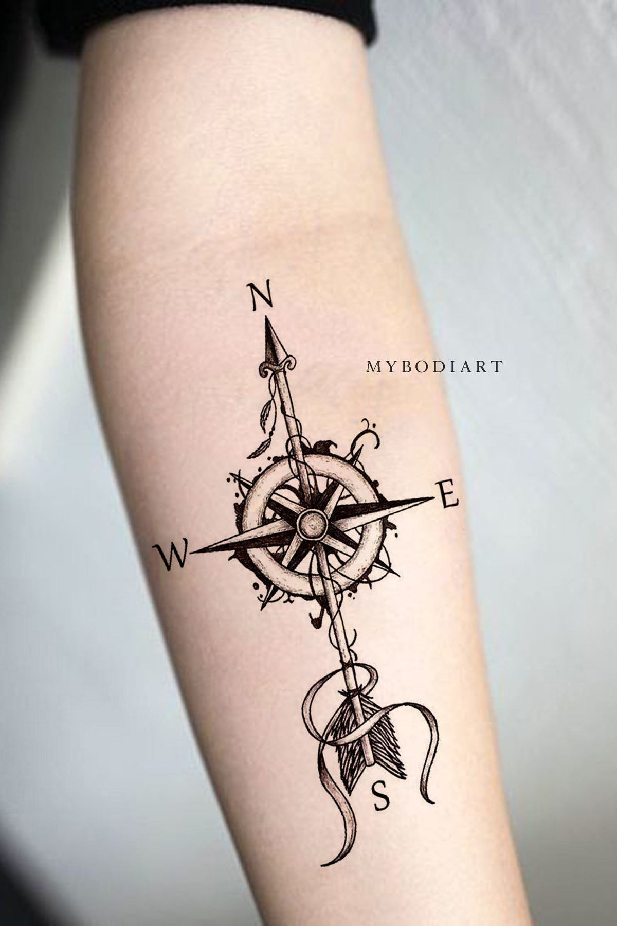 Wanderlust Compass Arrow Temporary Tattoo Mybodiart