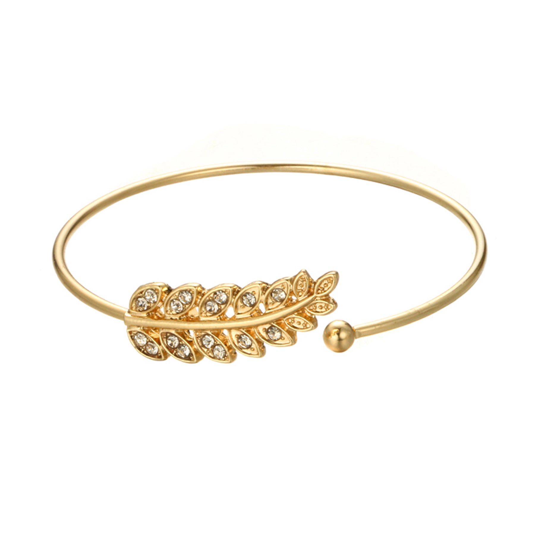 Antonia Cute Modern Leaf Bangle Pearl Bracelet Set in Gold 3 Pieces ...