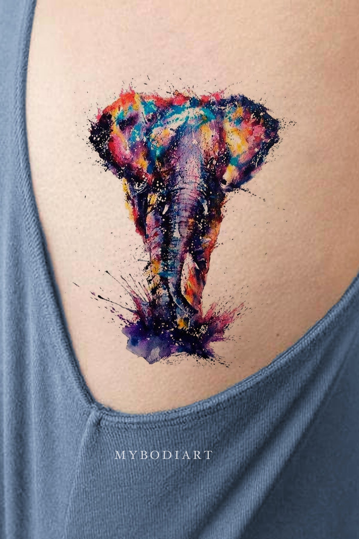 Maja Beautiful Colorful Watercolor Elephant Temporary Tattoo  MyBodiArt