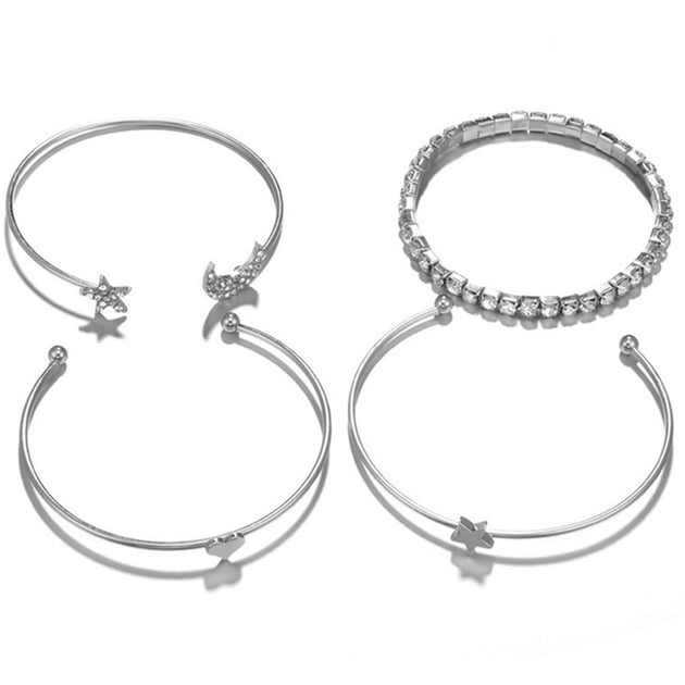 Lexi Crystal Star Moon Bangle Bracelet 4 Pieces Set – MyBodiArt