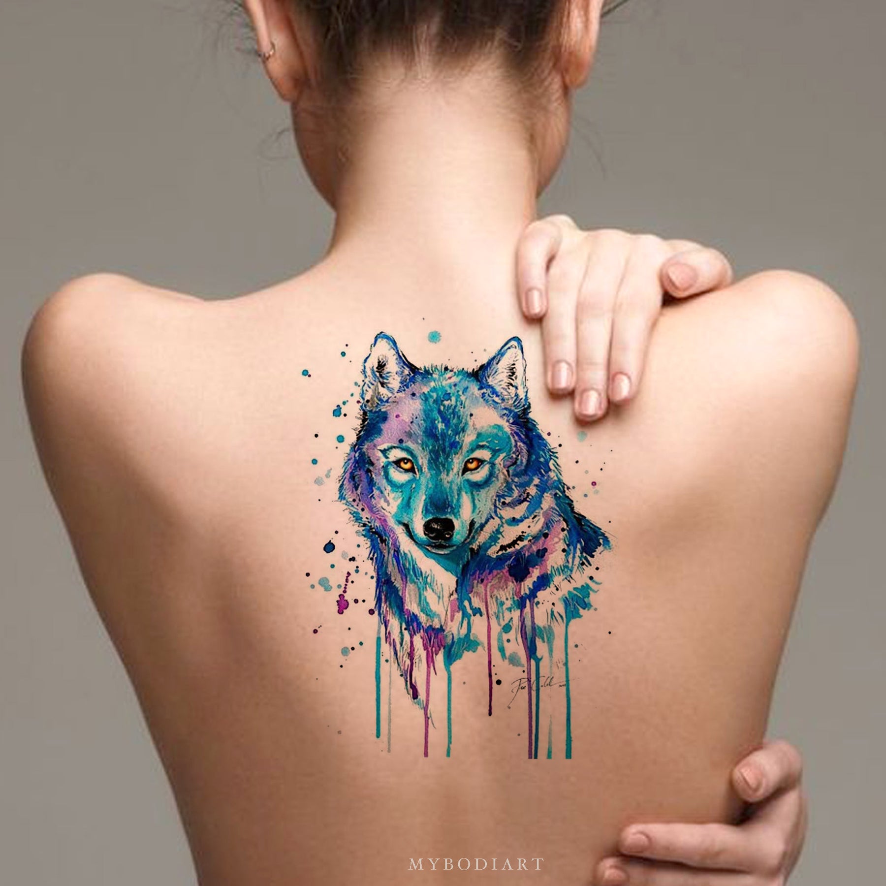 Watercolor Howling Wolf Tattoo On Man Chest