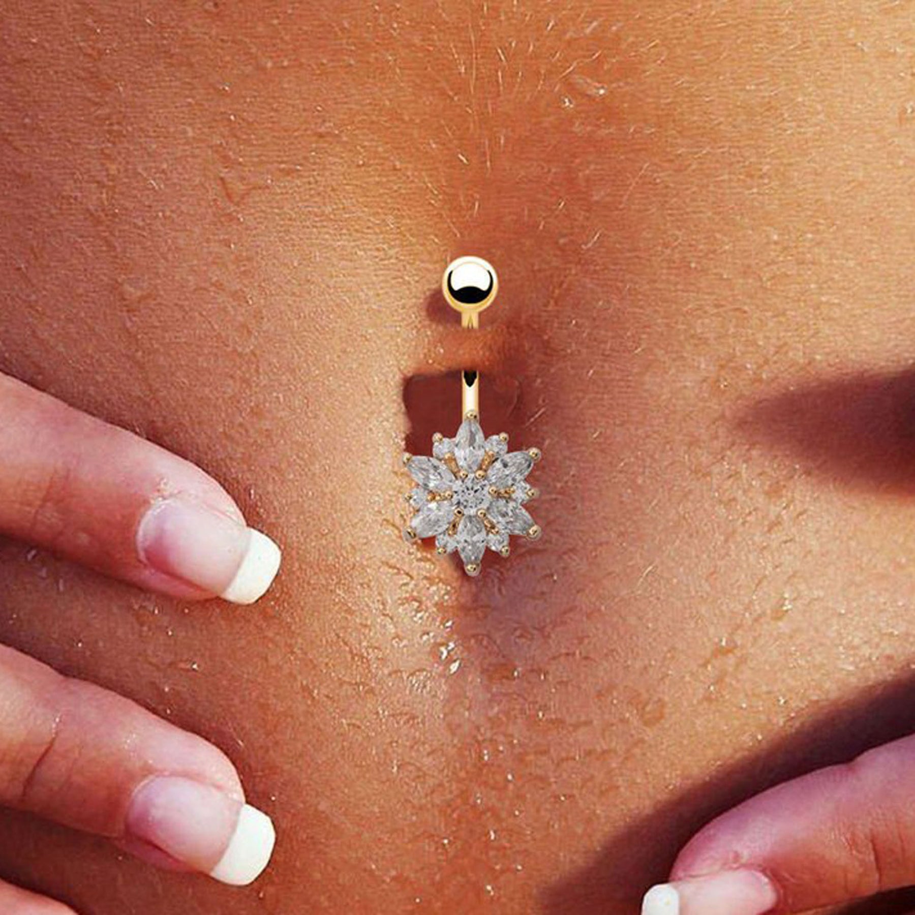 Crystal Flower Diamante Belly Button 