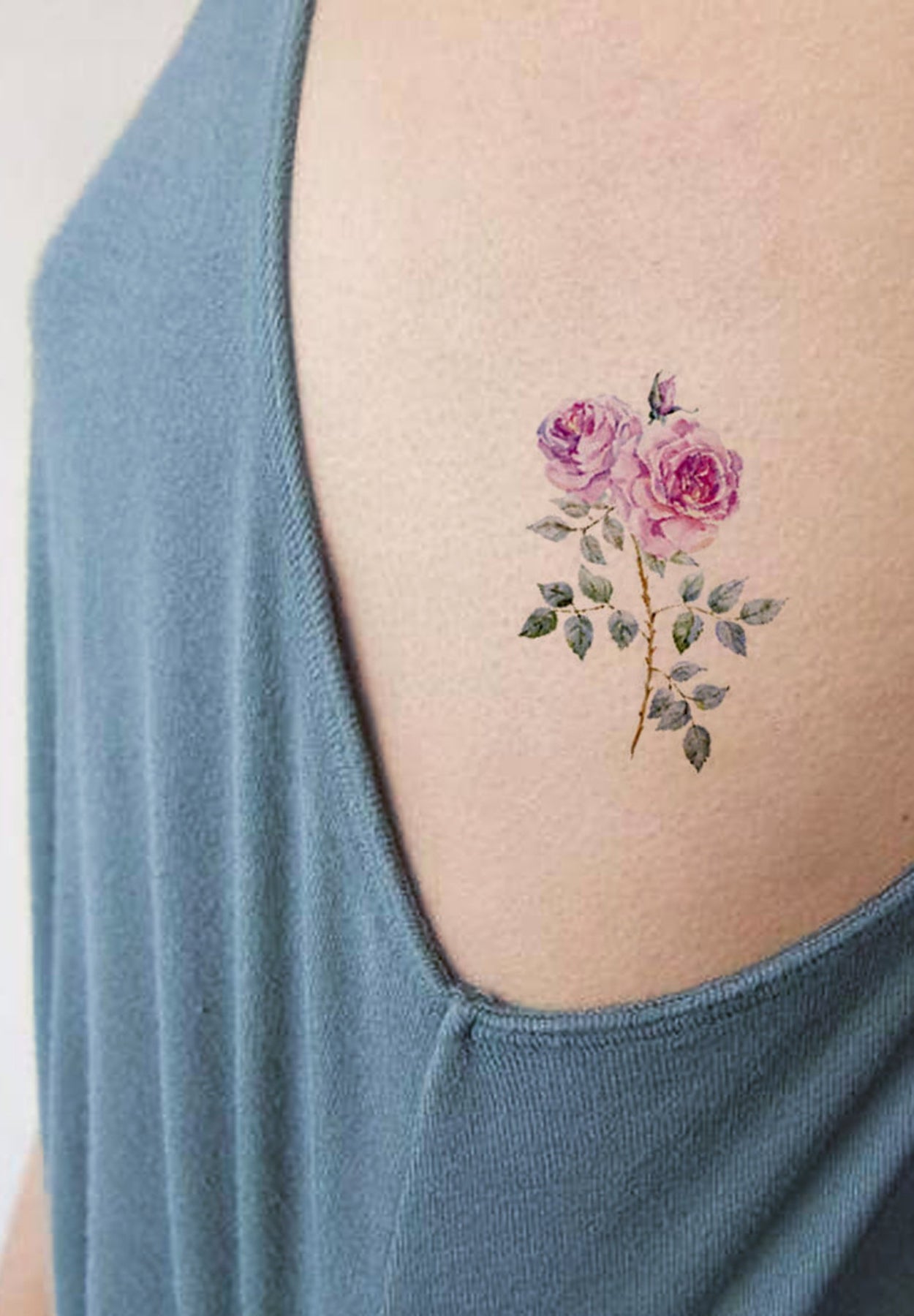Ryoko Small Watercolor Wild Flower Rose Temporary Tattoo Mybodiart