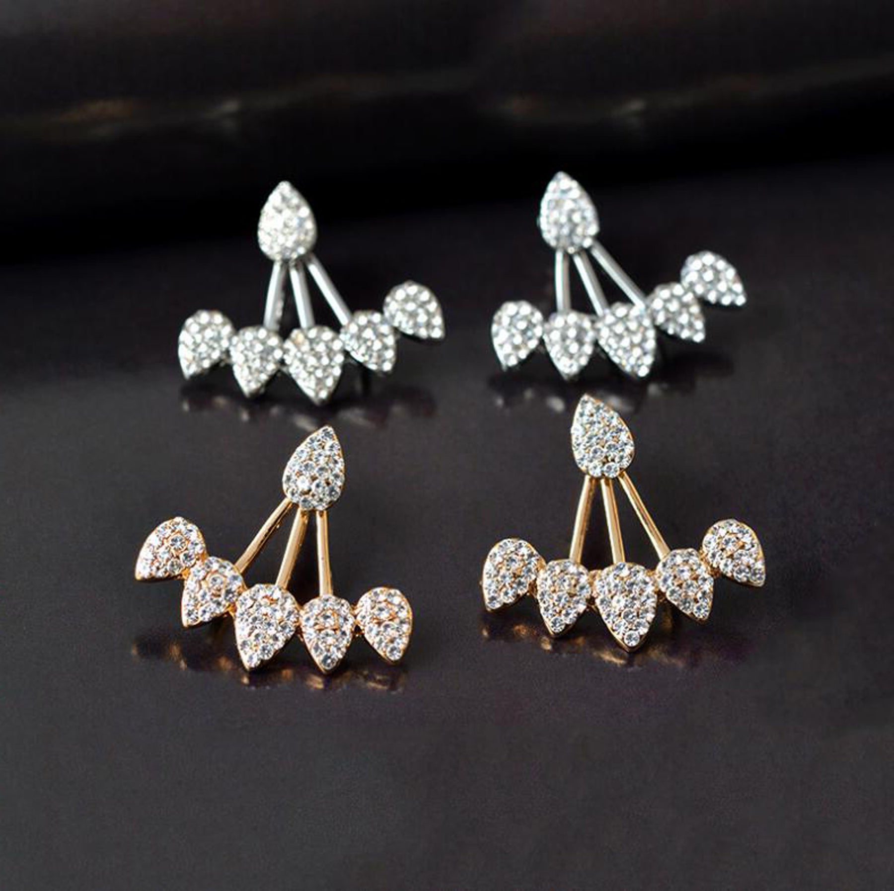 Bella Crystal Drop Ear Jacket Earring Womens Jewelry in Silver – MyBodiArt