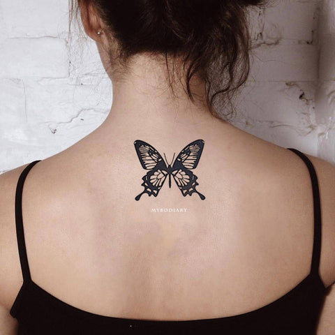 Masie Geometric Vintage Black Monarch Butterfly Temporary Tattoo