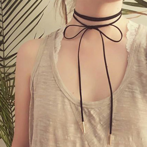 suede tie choker necklace