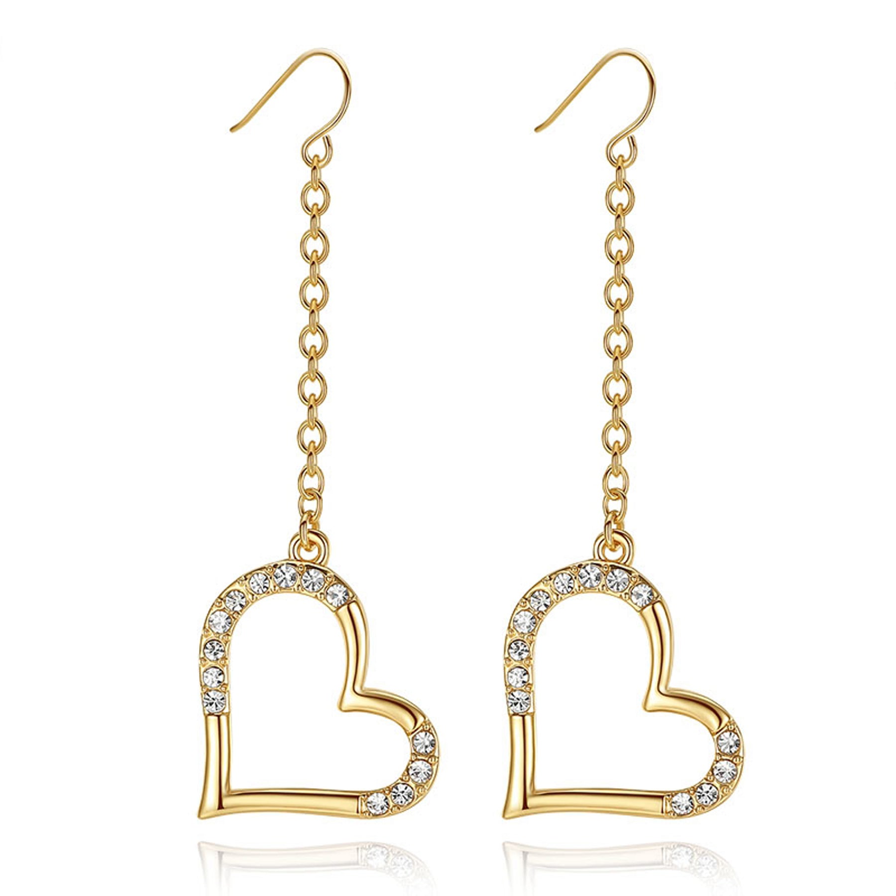 Keira Crystal Heart Chain Dangle Earrings in Gold – MyBodiArt