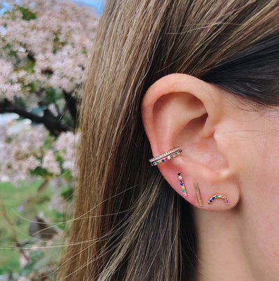 Cupcake Colorful Crystals Ear Cuff & Straight Rainbow Earring