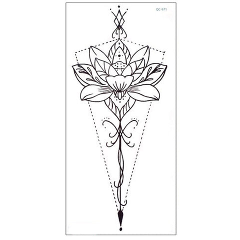 Hinto Black Tribal Bohemian Floral Flower Lotus Linework Temporary Tat ...