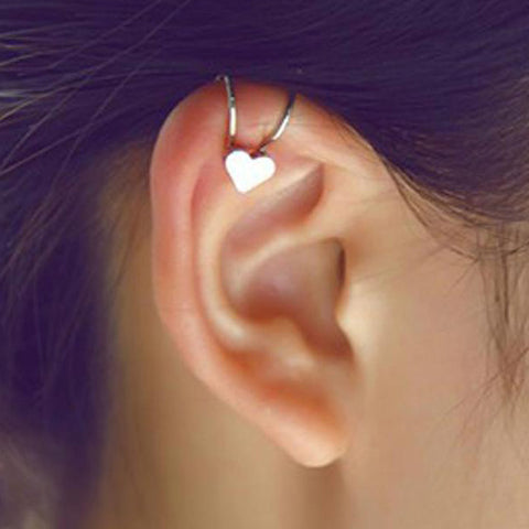 Alina Cute Heart Ear Cuff Cartilage Earring Clip In Silver Or Gold