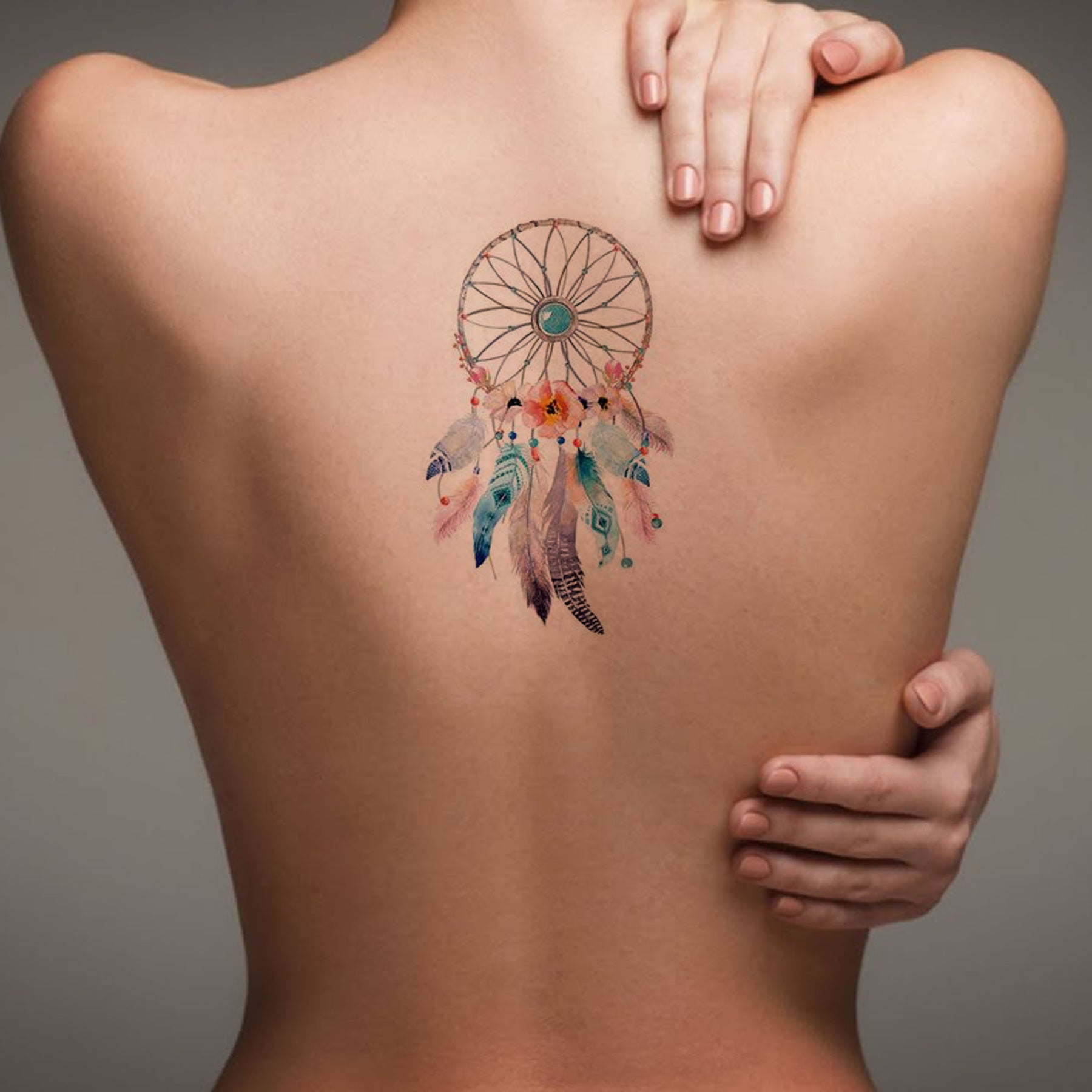 Watercolor Dreamcatcher Tattoo On Left Back Shoulder