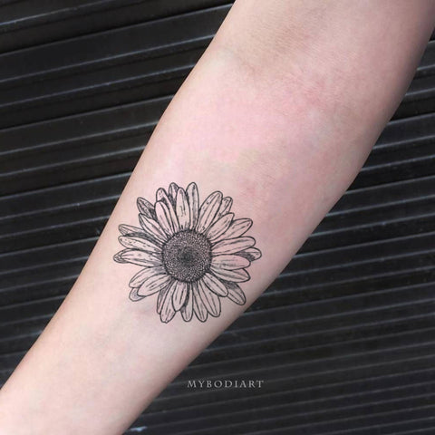 Grace Realistic Black & White Sunflower Temporary Tattoo – MyBodiArt