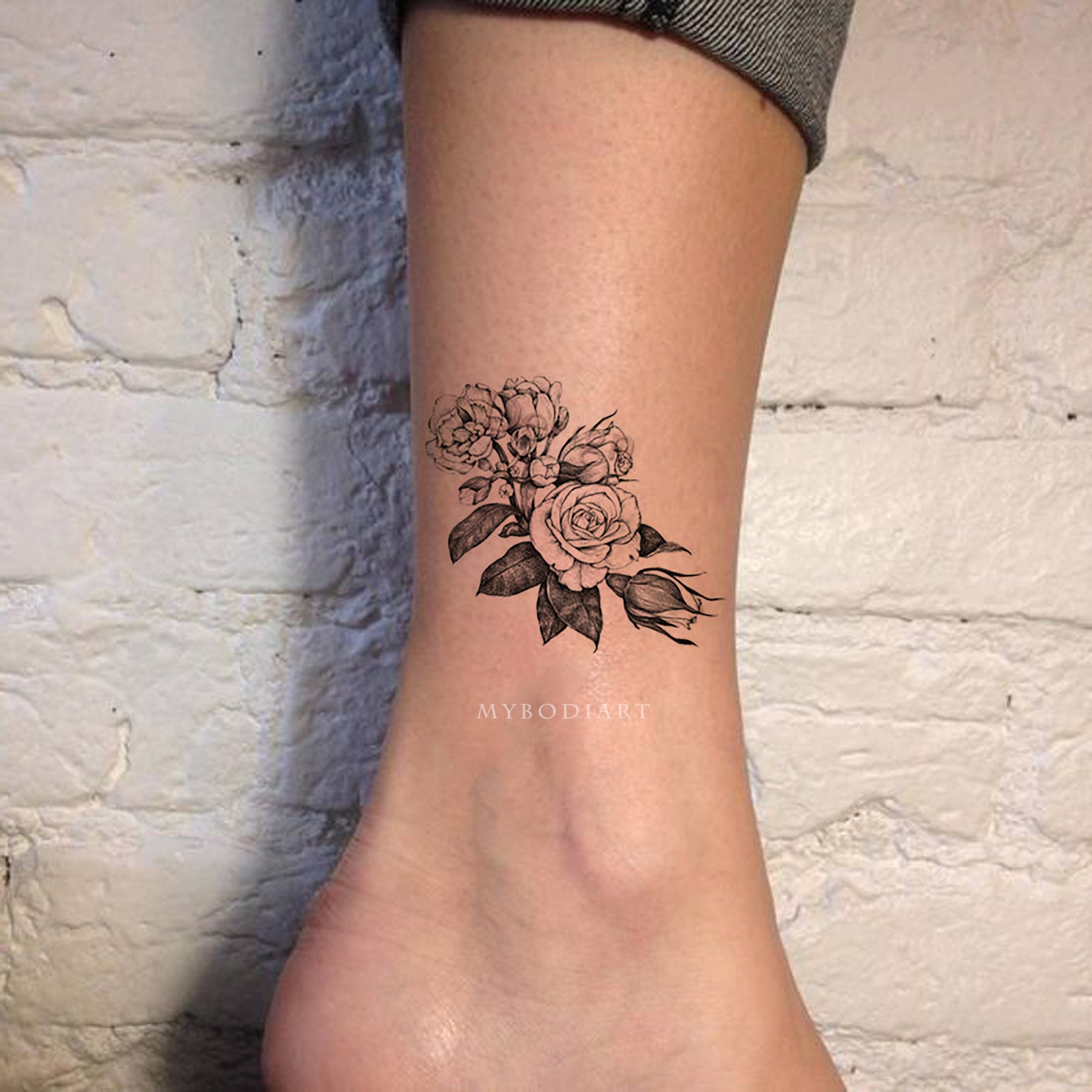 Bonita Vintage Realistic Black Floral Flower Rose Temporary Tattoos ...