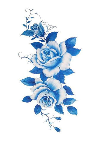 Blue Vintage Floral Temporary Tattoo - Arm Sleeve ...
